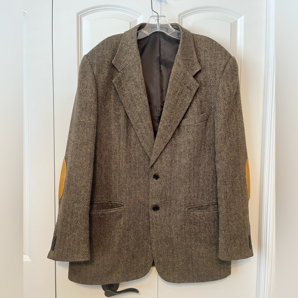 VTG Men’s Oleg Cassini 100% Wool‎ 2 Button Blazer Jacket Brown Herringbone 44L